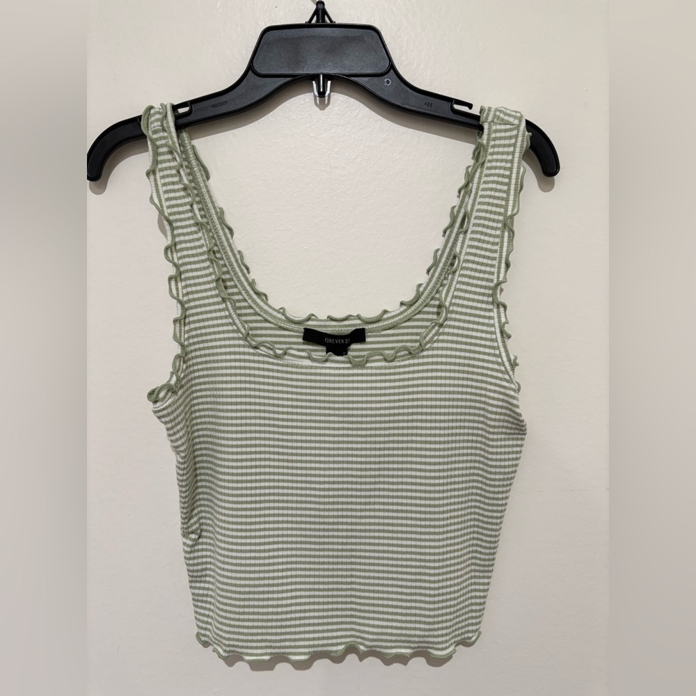 Forever 21 Sage Striped Tank Top size medium